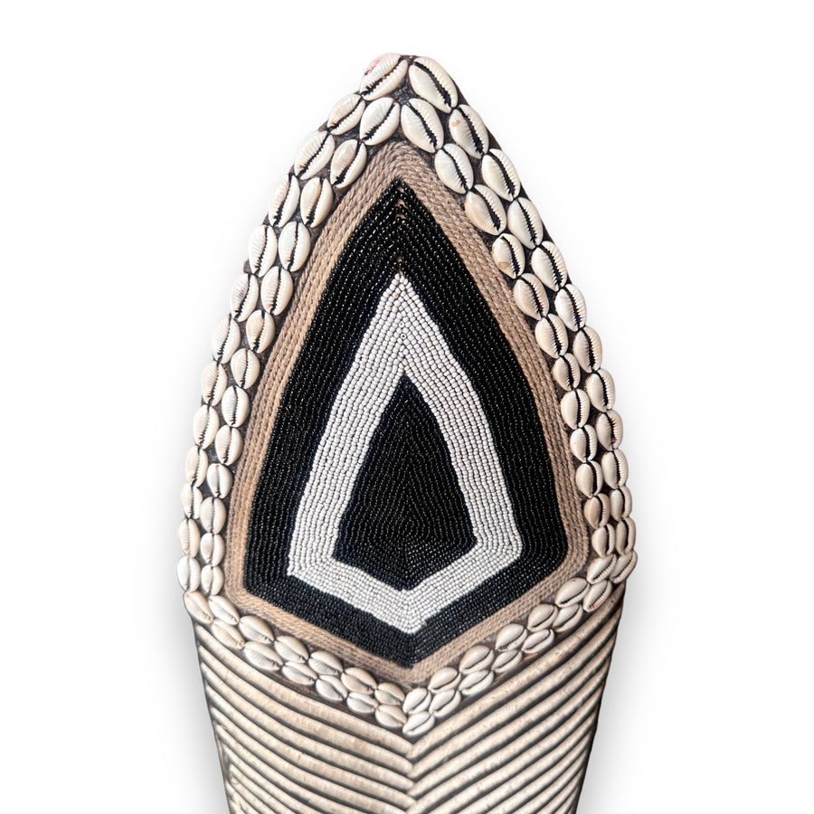 African Beaded King Shield  -  Black / White / Natural