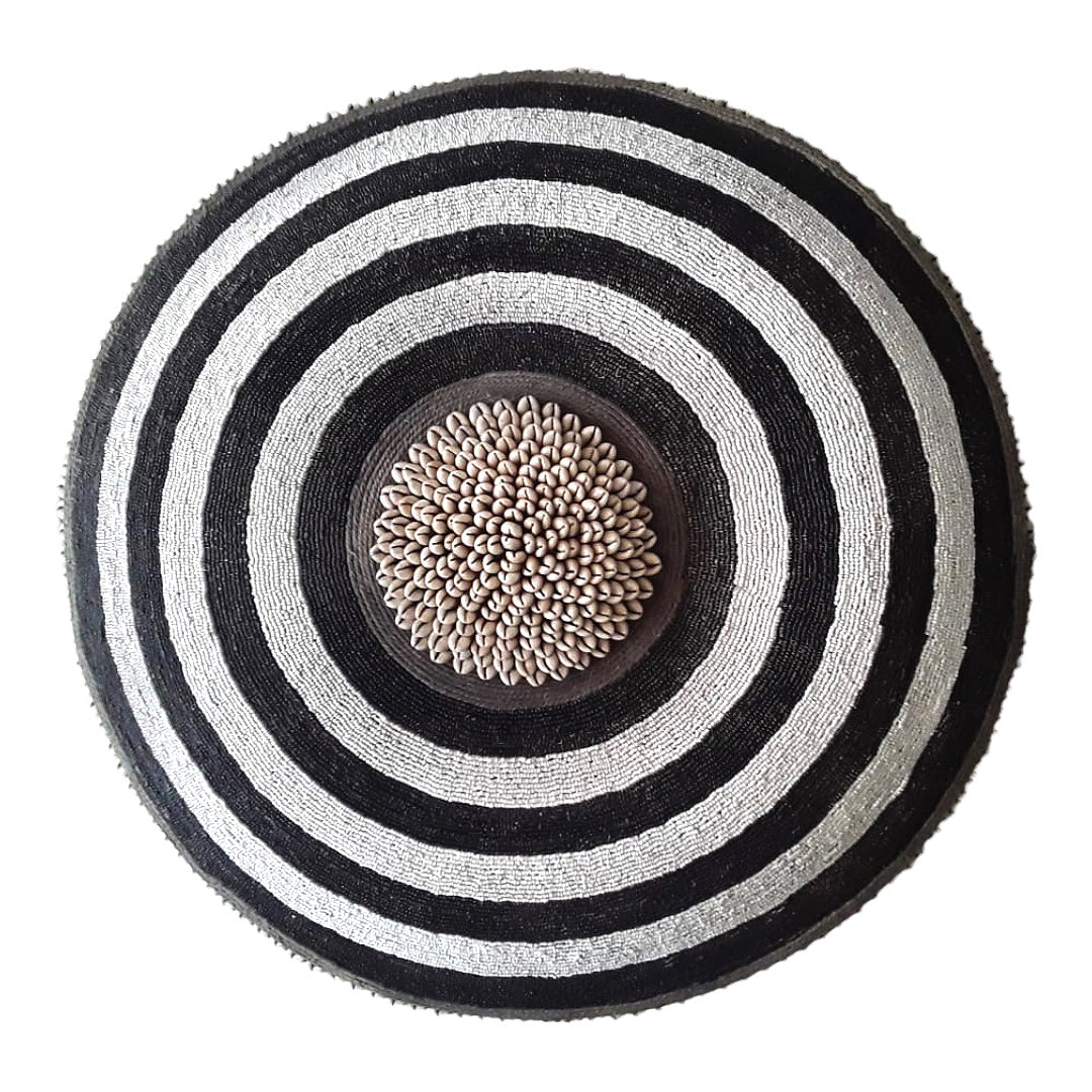 African Beaded Shield - Bulls Eye - Triple Stripe B/W - eyahomeliving