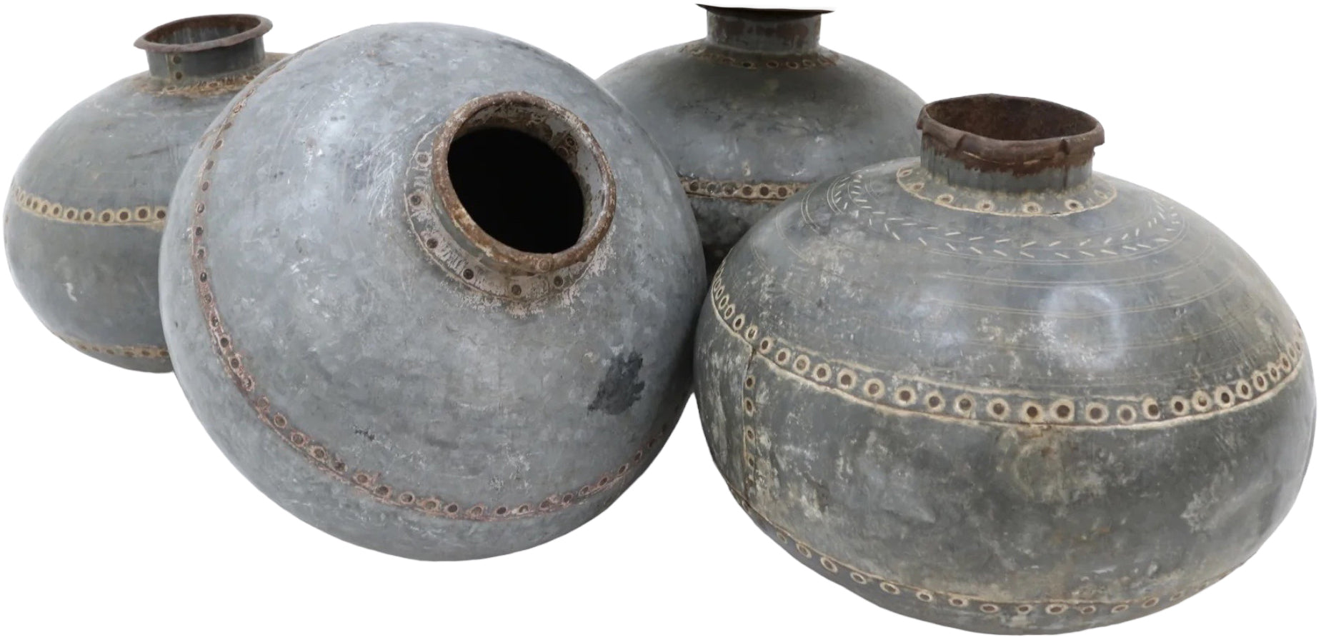 Antique Riveted Metal Water Pot - INDIA