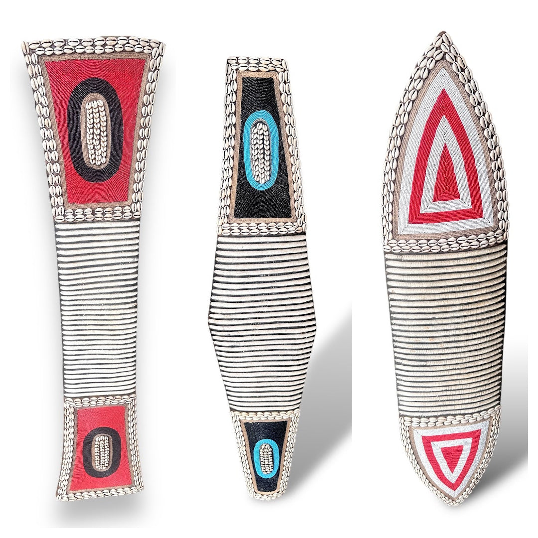 African Beaded King Shield  -  Red / White