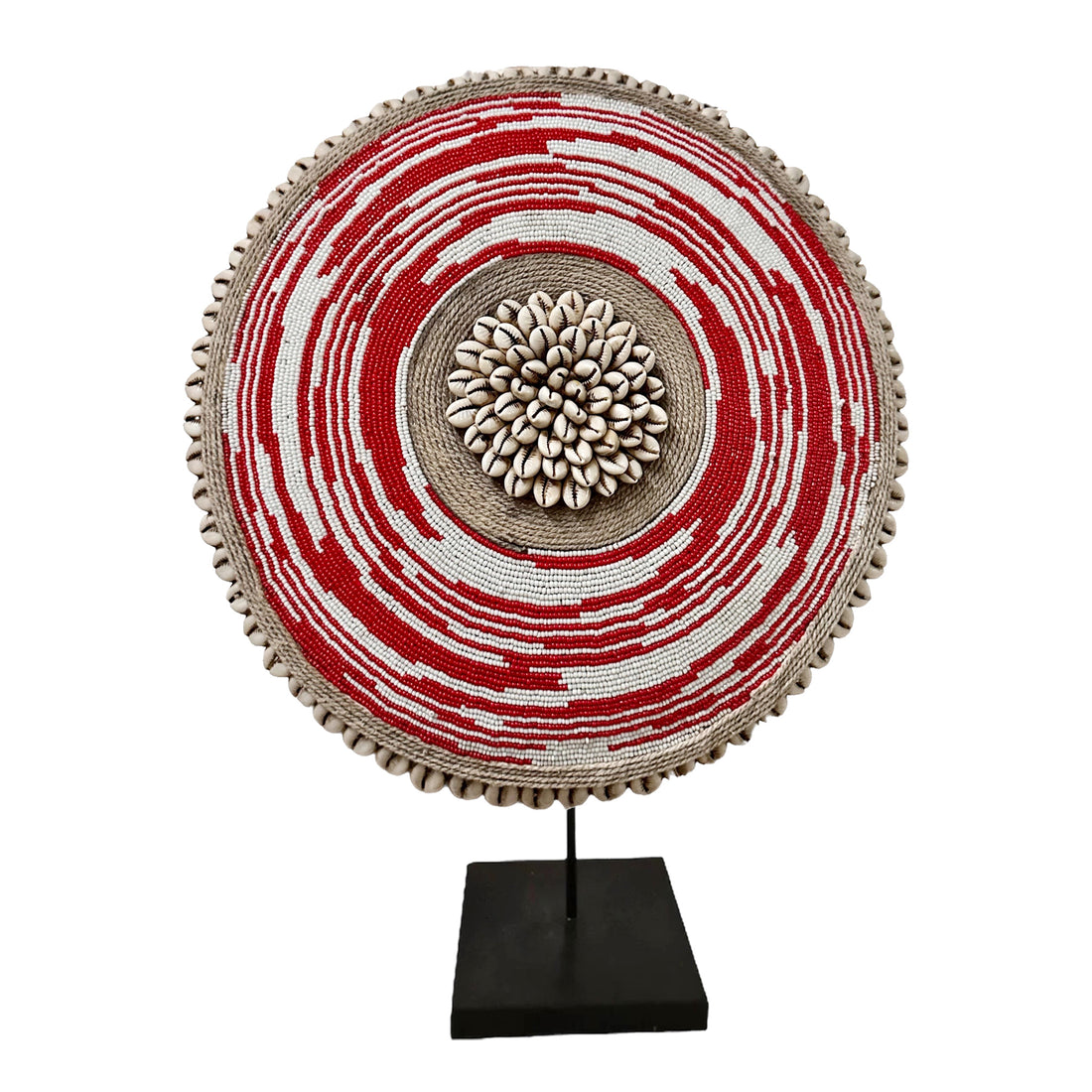 African Beaded Shield - Red/White Mesh